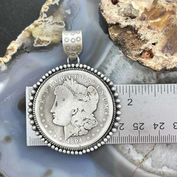 Genuine 90% Silver 1894 US Morgan Dollar Decorated Unisex Pendant